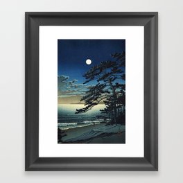Moon over Ninomiya Beach by Kawase Hasui - Japanese Vintage Woodblock Ukiyo-e Painting Framed Art Print