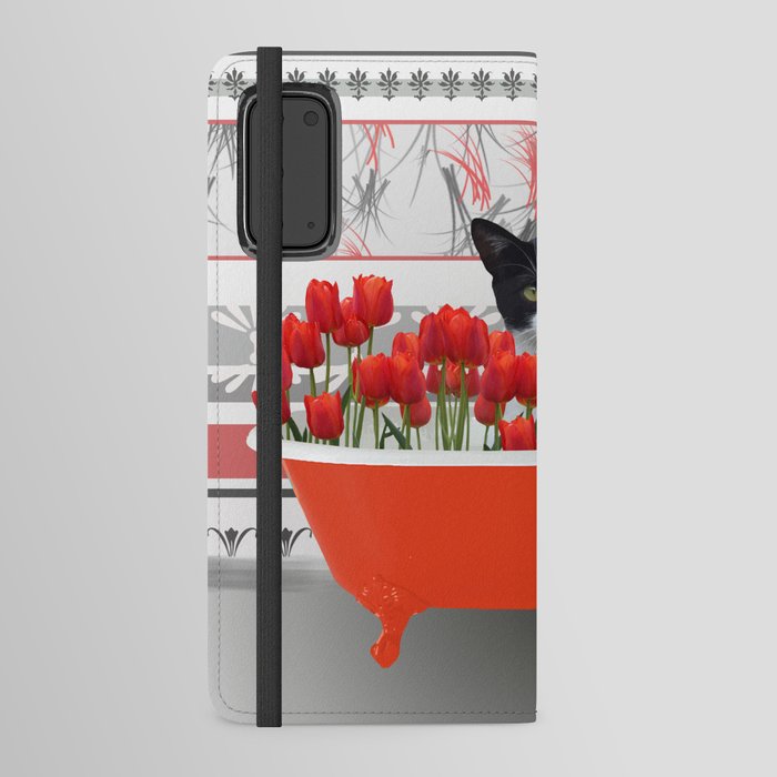 Black and white Cat in Bathtub with Tulips #society6 Android Wallet Case