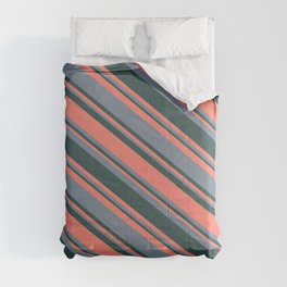[ Thumbnail: Dark Slate Gray, Salmon & Light Slate Gray Colored Stripes/Lines Pattern Comforter ]