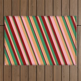 [ Thumbnail: Brown, Light Pink, Dark Red, and Sea Green Colored Lines/Stripes Pattern Outdoor Rug ]