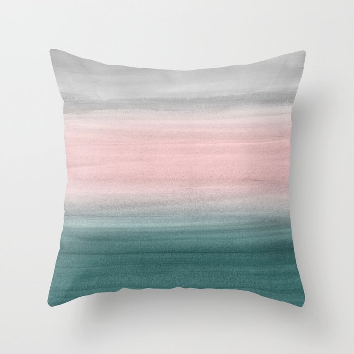 Touching Teal Blush Gray Watercolor Abstract #1 #painting #decor #art #society6 Throw Pillow