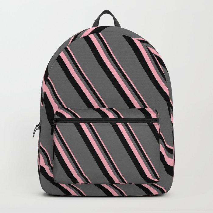 Light Pink, Black, and Dim Gray Colored Lines/Stripes Pattern Backpack