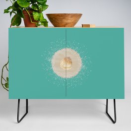 Watercolor Seashell and Sand Circle on Green Credenza