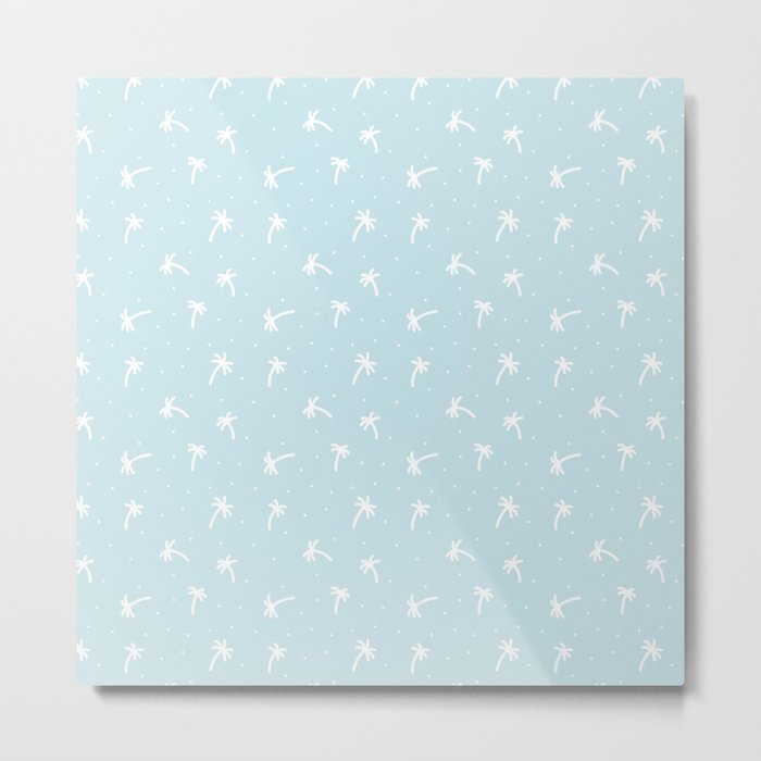 Baby Blue And White Doodle Palm Tree Pattern Metal Print