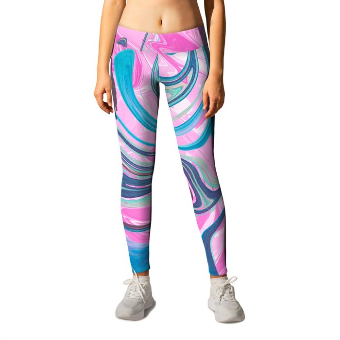 Modern abstract pink teal blue whimsical marble pattern Leggings