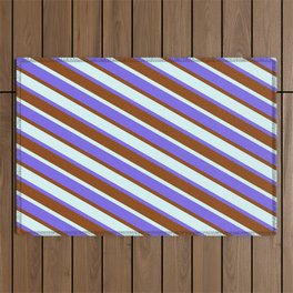 [ Thumbnail: Medium Slate Blue, Brown & Light Cyan Colored Pattern of Stripes Outdoor Rug ]