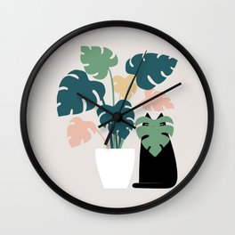 Cat and Plant 21: Leaf Me Alone Wall Clock