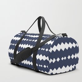Navy Blue and White Geometric Horizontal Striped Pattern Duffle Bag
