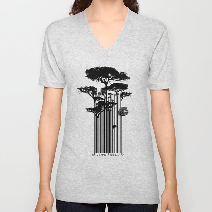 Barcode Trees illustration  V Neck T Shirt