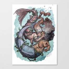 Old lady mermaids smooching Canvas Print