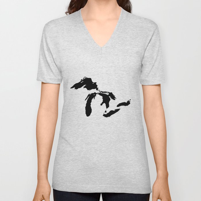 Map of the Great Lakes V Neck T Shirt