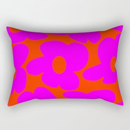 Pink Retro Flowers Orange Red Background #decor #society6 #buyart Rectangular Pillow