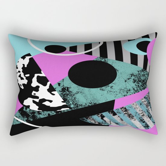Bits N Pieces - Abstract, geometric, stripes, textured, pastel, blue, pink, black Rectangular Pillow