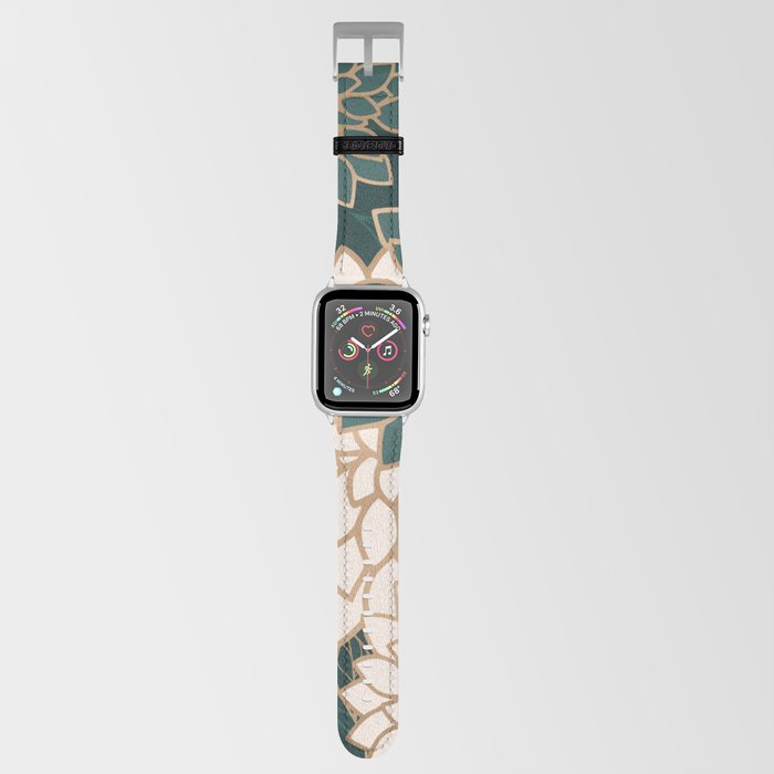 Floral Aesthetic in Dark Teal Green, Ivory and Gold Apple Watch Band