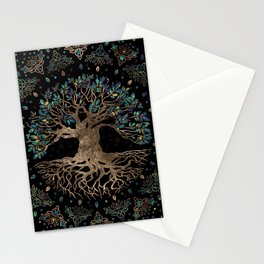 Tree of life -Yggdrasil Golden and Marble ornament Stationery Card