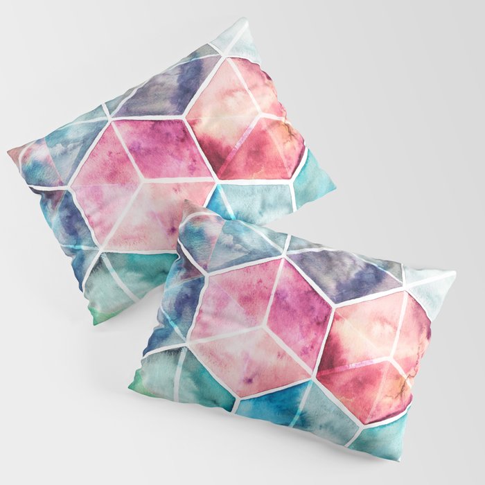 Translucent Watercolor Hexagon Cubes Pillow Sham