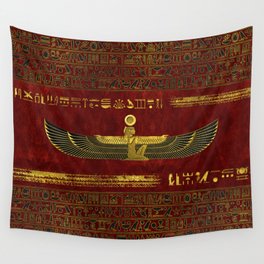 Golden Egyptian God Ornament on red leather Wall Tapestry