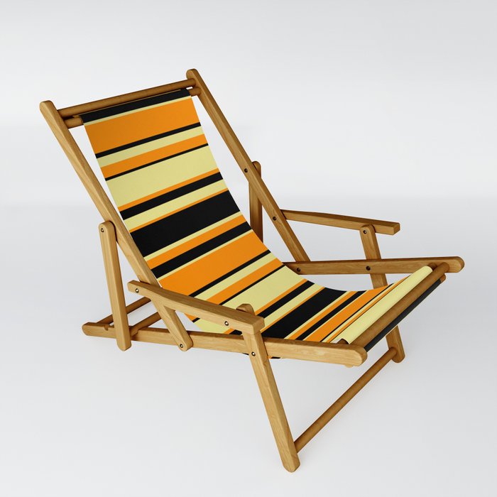 Dark Orange, Black, and Tan Colored Lines Pattern Sling Chair