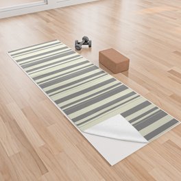 [ Thumbnail: Gray & Beige Colored Striped/Lined Pattern Yoga Towel ]