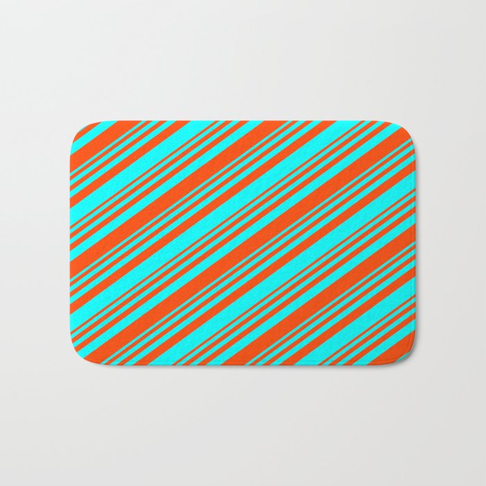 Red & Cyan Colored Lined/Striped Pattern Bath Mat