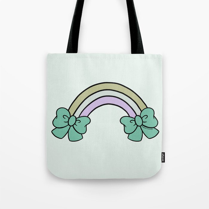 Bow Rainbow in Blue Tote Bag