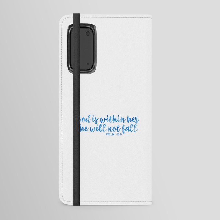 Inspirational Bible Verse Quote - God Is Within Her She Will Not Fall, Psalm 46:5 Blue Android Wallet Case