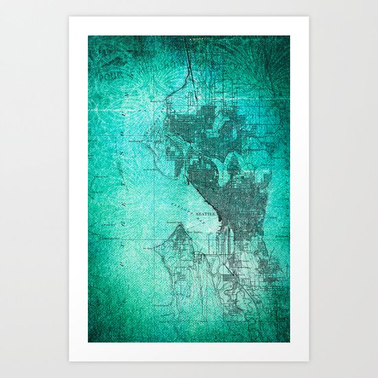 Turquoise Seattle Map Design Art Print