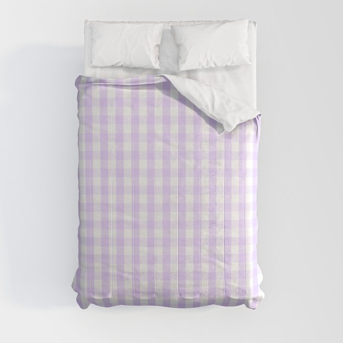 Chalky Pale Lilac Pastel and White Gingham Check Plaid Comforter