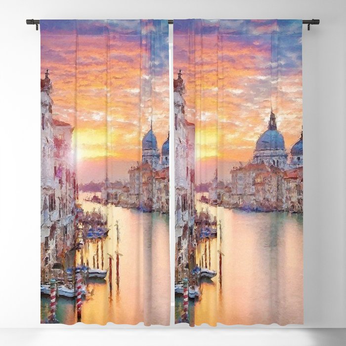 Venice, Italy Grand Canal Sunset landscape painting Blackout Curtain