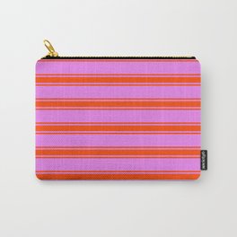 [ Thumbnail: Violet and Red Colored Lined/Striped Pattern Carry-All Pouch ]