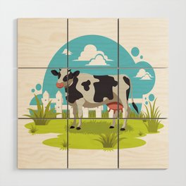 Cow Illustration Nice Nature Background Wood Wall Art