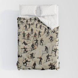 Skiers, Winter Slope Skiing Madness landscape painting by Franz Sedlacek Duvet Cover