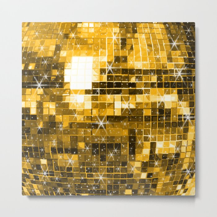 Twinkle Yellow Gold Disco Ball Pattern  Metal Print