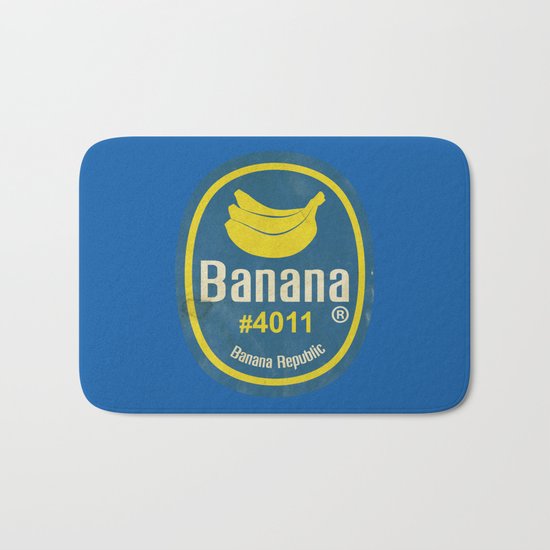 Banana Sticker On Blue Bath Mat