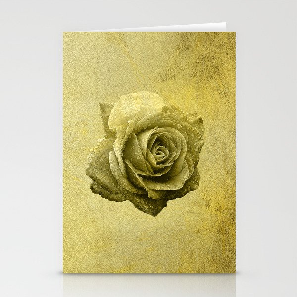 Metallic Gold Rose Flower Luxury Floral Victorian Bohemian Girly Wedding Bride Stationery Cards