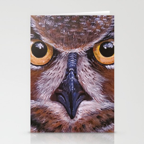 Great Horned Owl Face Bird Animal Print Stationery Cards