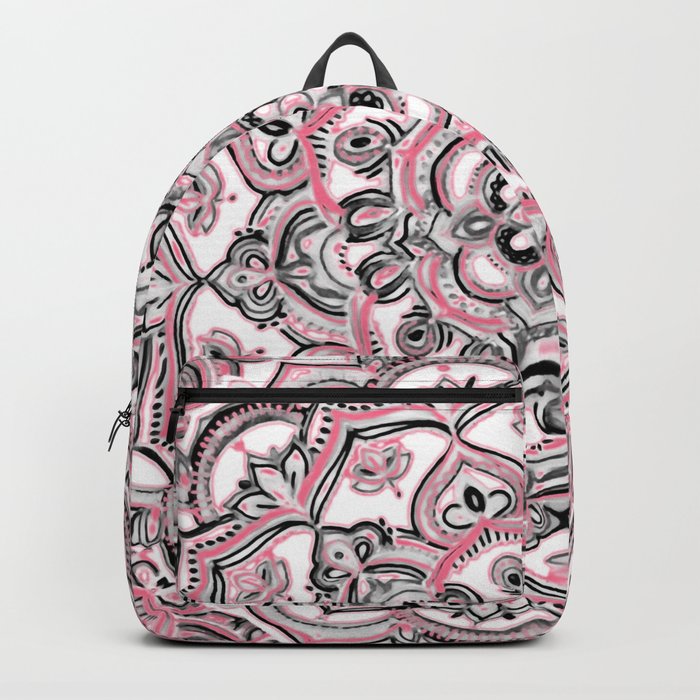 Magical Mandala in Monochrome + Pink Backpack