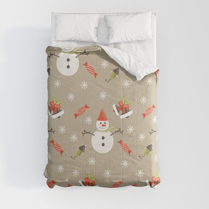 Christmas Pattern Retro Snowman Candy Rocket Comforter