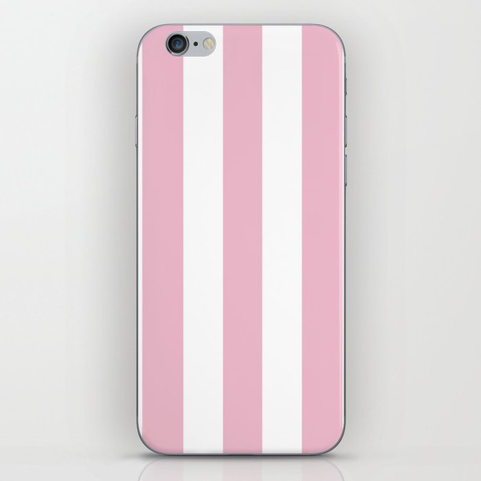 Cameo pink - solid color - white vertical lines pattern iPhone Skin