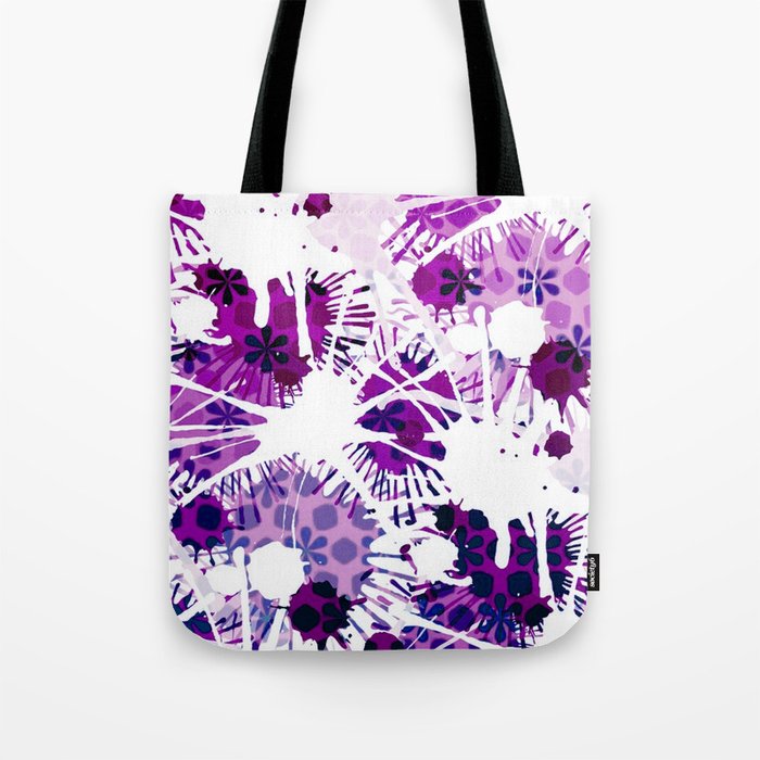 Paint Splash Flowers Purple Pink White Tote Bag