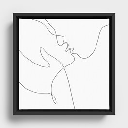 Line art drawing - minimalist kiss. Framed Canvas