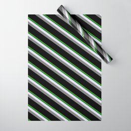 [ Thumbnail: Light Salmon, Forest Green, Lavender, Gray, and Black Colored Stripes/Lines Pattern Wrapping Paper ]