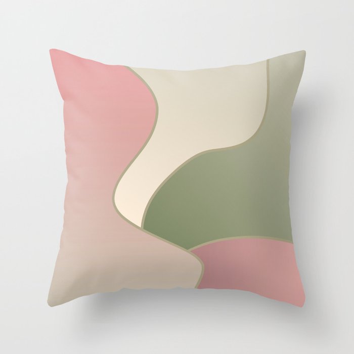Pink and Green Fluid Shapes Throw Pillow
