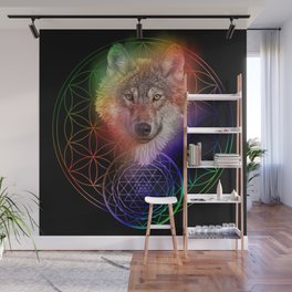 Colorful Wolf Sri Yantra Mandala Wall Mural