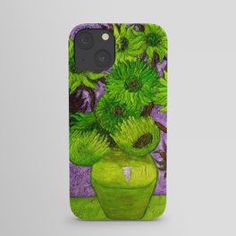 Vincent van Gogh Twelve green sunflowers in a vase still life with purple background portrait painting iPhone Case