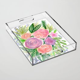 Pastel Floral Bouquet Watercolor Acrylic Tray