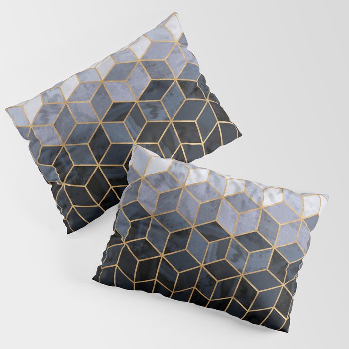 Dark Blue Navy Gradient Cubes Pattern Pillow Sham