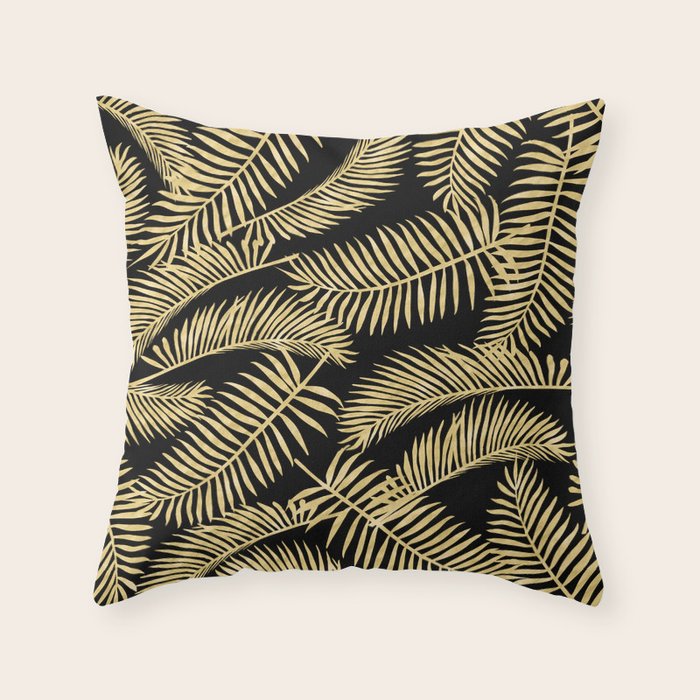 Palm Leaf Pattern Gold And Black Throw Pillow By Lavieclaire Society6