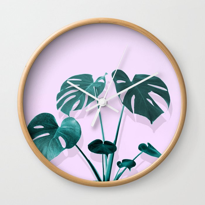 Monstera Palm on Musk Wall Clock