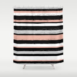 Stripes - Peach Grey Black White Shower Curtain